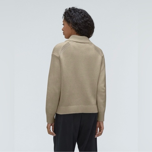 EVERLANE | COTTON CHORE SWEATER JACKET IN TRENCH COAT KHAKI MEDIUM - Picture 4 of 11